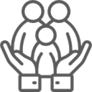 Family silhouette within protective hands icon.