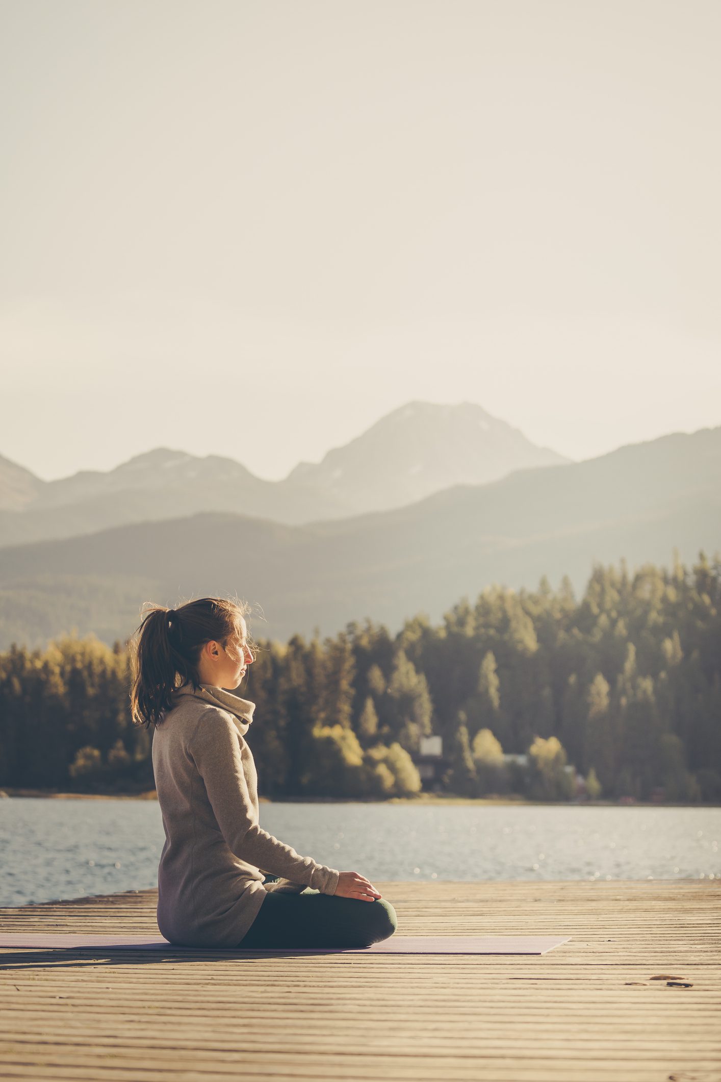 Outdoor meditation and yoga practice at sunset or sunrise.